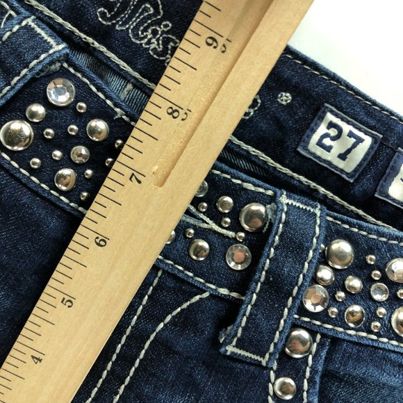 Miss Me Jeans Women's 27 Boot Cut Blue Stretch Denim Embellished Flap Pocket - Picture 15 of 16